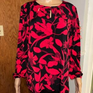 Liz Claiborne Career Black Red Floral Blouse L